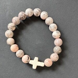 Marbled Stone Bracelet with Cross Accent